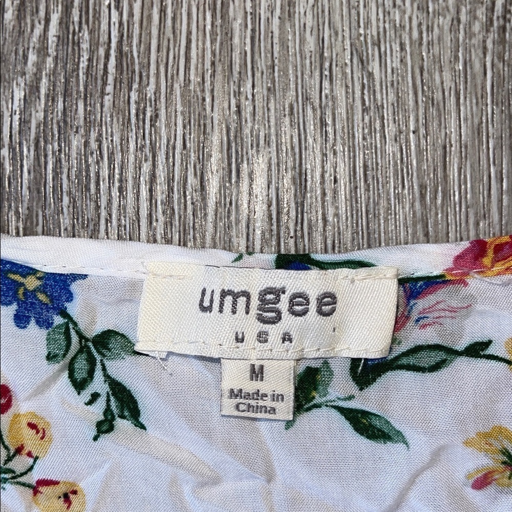 Umgee boho peasant patch work floral blouse top size medium v neck - Picture 2 of 5